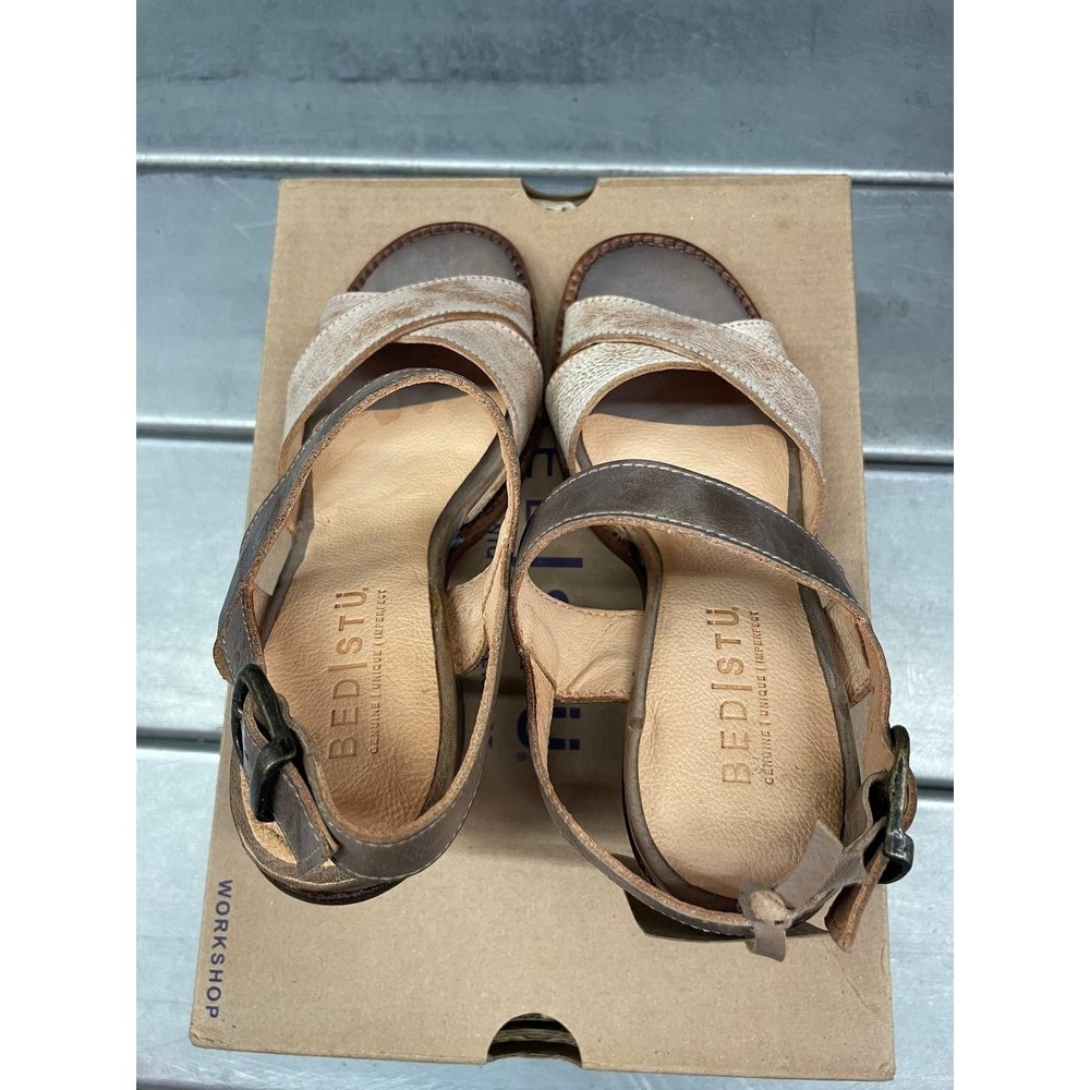 Bed Stu Rustic Sandals Womens 6 Gray Leather Hook & Loop Strap Heels Shoes - Picture 5 of 12